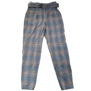 Akris Punto Women's Fred Wool Blend Plaid Belted Straight Leg Trouser Pants Blue